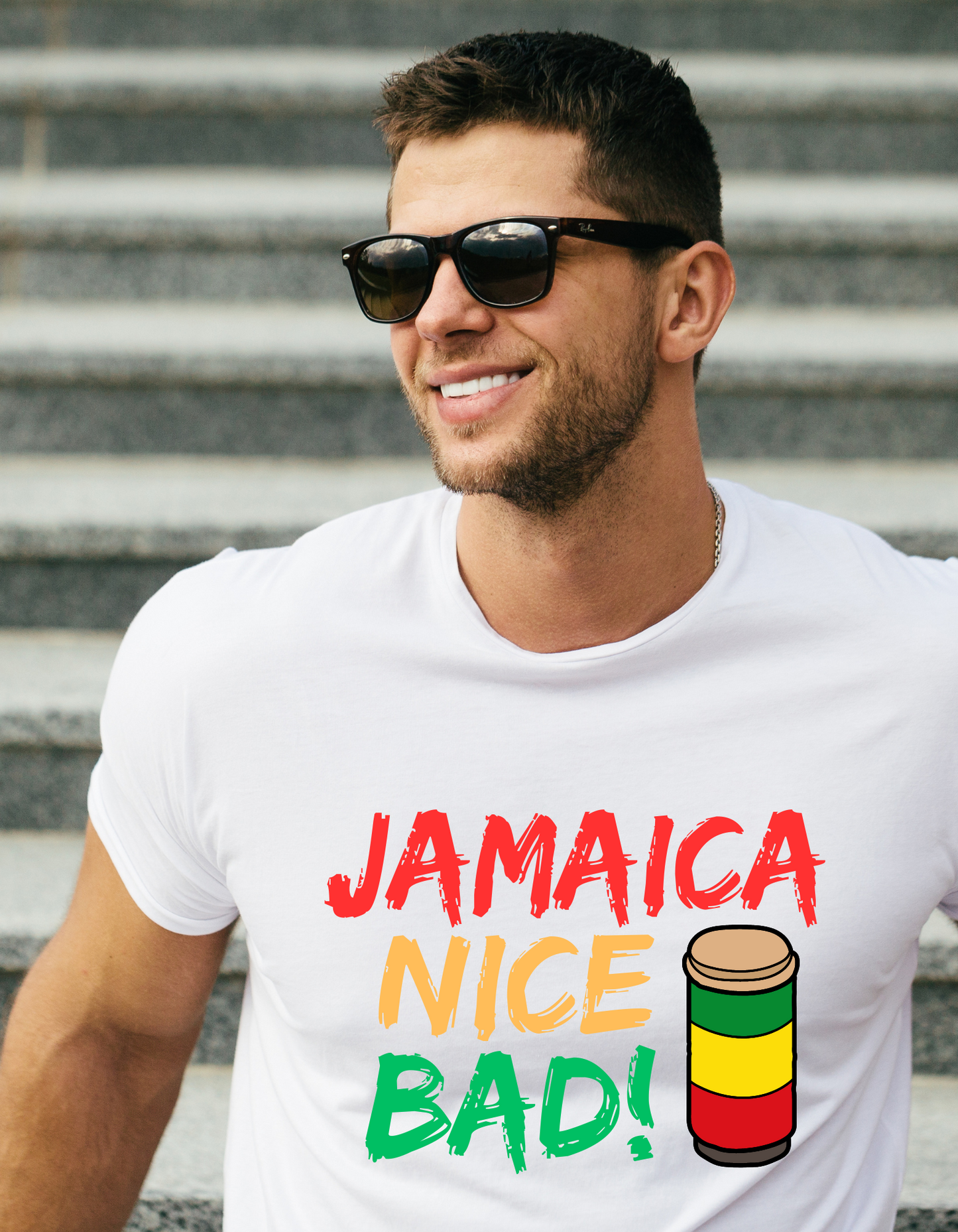 Men's Jamaica Nice Bad! Reggae Drums Premium Short Sleeve T-Shirt