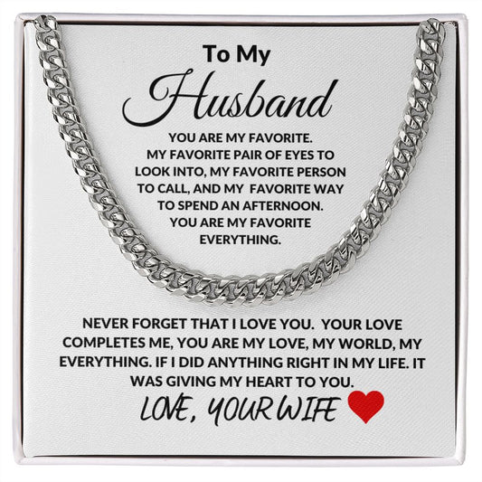 To My Husband My Favorite Cuban Link Necklace White Card