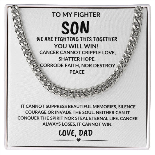 To Fighter Son We Are Fighting Together Love Dad Cuban Link Necklace