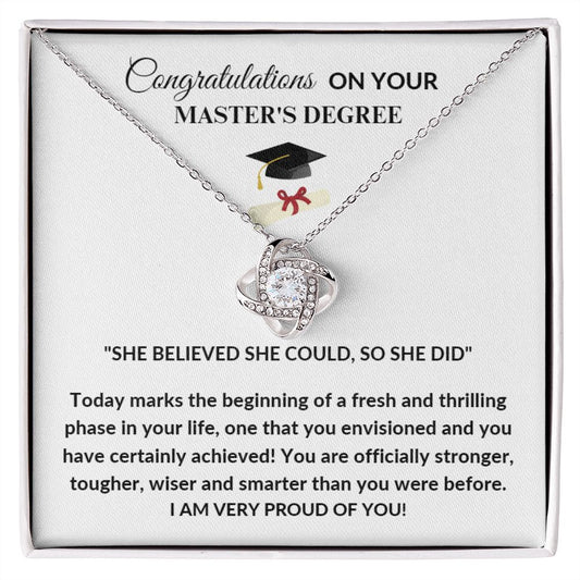 Congratulations on Your Master's Degree Love Knot Necklace