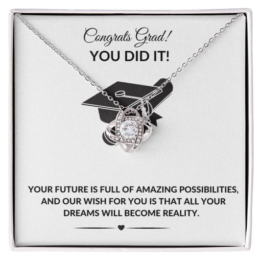Congrats Grad! You Did It Graduation Love Knot Personalized Necklace Gift