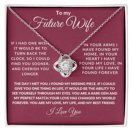 To My Future Wife Love Knot Personalized Message Card Necklace - Red