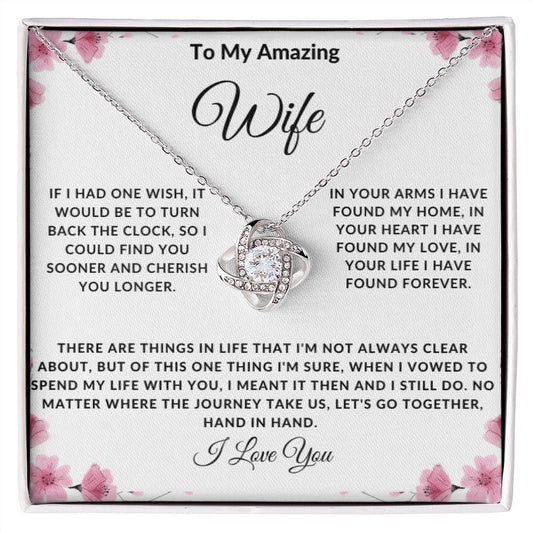 To My Amazing Wife One Wish Pink Card Love Knot Necklace