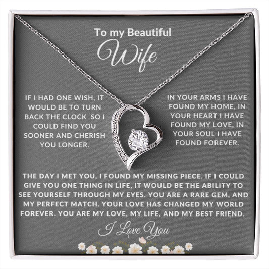 To My Beautiful Wife Forever Love Necklace - Grey Card