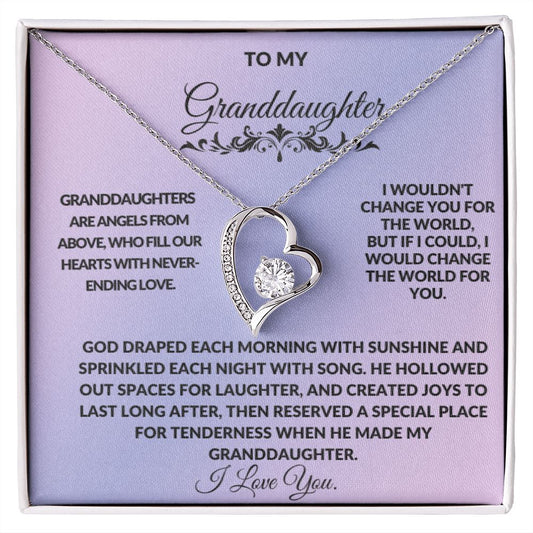 To My Granddaughter Forever Love Necklace on Purple Card